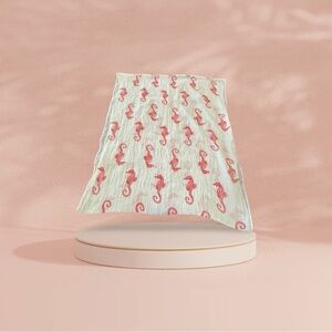 Chic Cream Infinity Scarf with Red Seahorse Design